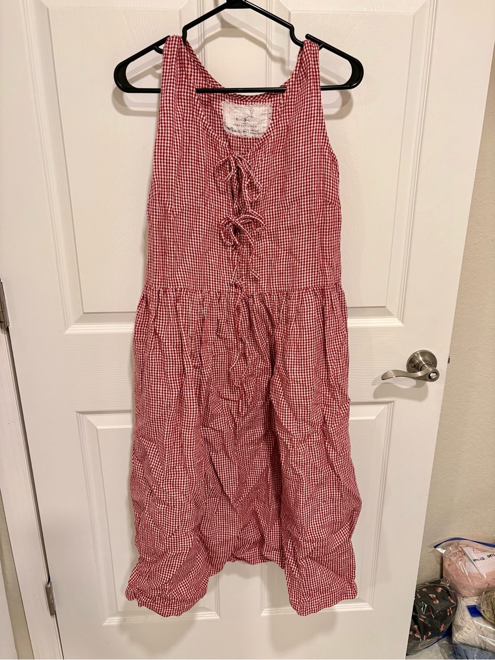 Not perfect linen Gingham Tie-Front dress with pockets